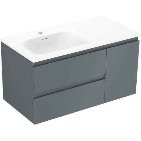 Mexen Orio bathroom cabinet 90 cm with Vela left sink, 2S, 1D, matte graphite/white matte - 91A13-09047-3-BBFFF66-W23L01
