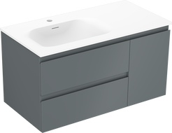 Mexen Orio Badezimmerschrank 90 cm mit Vela Waschbecken links, 2S, 1D, grafit matt/weiß matt - 91A13-09047-3-BBFFF66-W23L01
