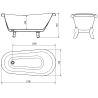 Mexen Retro freistehende Badewanne 170 x 75 cm, weiß, weiße Beine - 53251707500-20