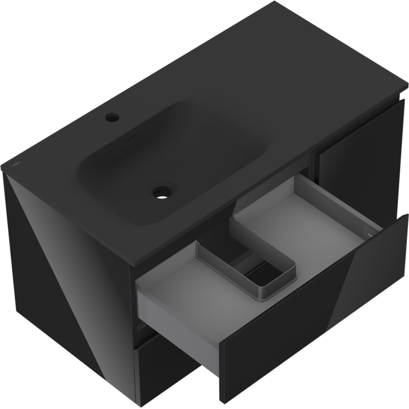 Mexen Orio mobile da bagno 90 cm con lavabo Vela sinistro, 2S, 1A, nero lucido/nero opaco - 91A13-09047-3-BBFFF70-W23L71