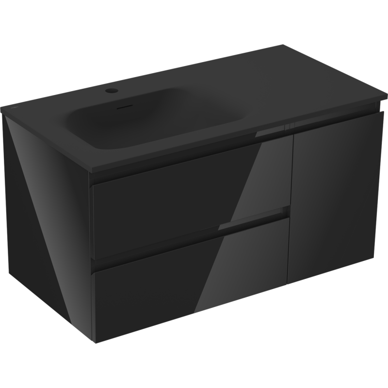 Mexen Orio bathroom cabinet 90 cm with Vela left sink, 2S, 1D, black gloss/black matte - 91A13-09047-3-BBFFF70-W23L71