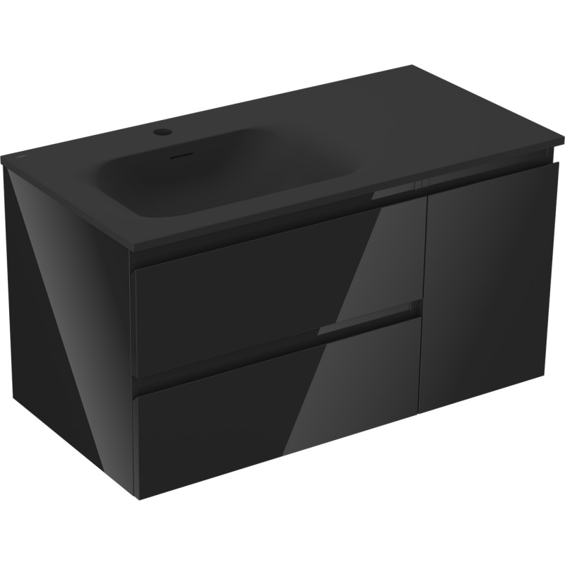 Mexen Orio mobiletto da bagno 90 cm con lavabo Vela sinistro, 2S, 1D, nero lucido/nero opaco - 91A13-09047-3-BBFFF70-W23L71