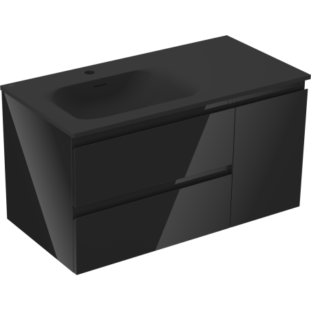 Mexen Orio bathroom cabinet 90 cm with Vela left sink, 2S, 1D, black gloss/black matte - 91A13-09047-3-BBFFF70-W23L71