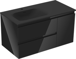 Mexen Orio gabinete de baño de 90 cm con lavabo Vela izquierdo, 2S, 1D, negro brillo/negro mate - 91A13-09047-3-BBFFF70-W23L71