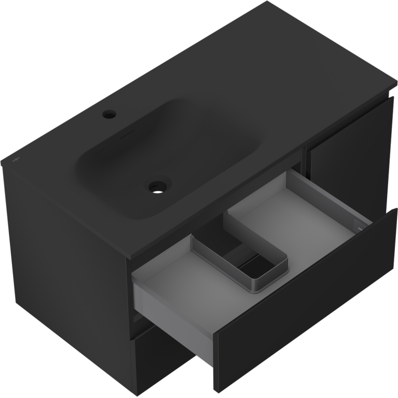 Mexen Orio mueble de baño de 90 cm con lavabo Vela izquierdo, 2S, 1D, negro mate - 91A13-09047-3-BBFFF71-W23L71