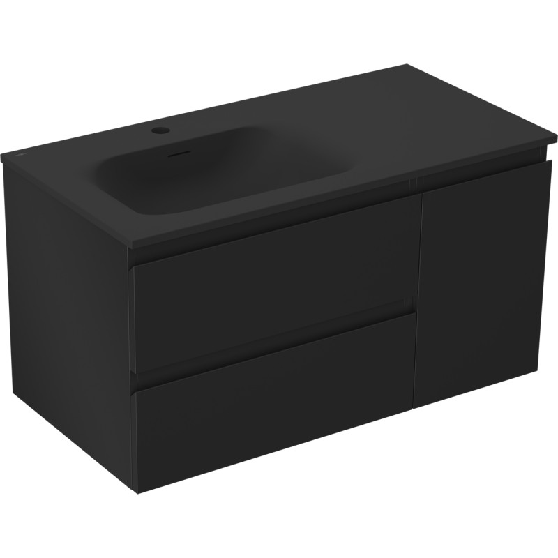 Mexen Orio armoire de salle de bain 90 cm avec lavabo Vela à gauche, 2S, 1D, noir mat - 91A13-09047-3-BBFFF71-W23L71