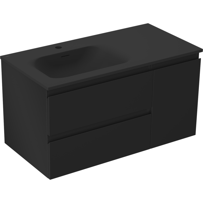 Mexen Orio meuble de salle de bain 90 cm avec lavabo Vela à gauche, 2S, 1D, noir mat - 91A13-09047-3-BBFFF71-W23L71