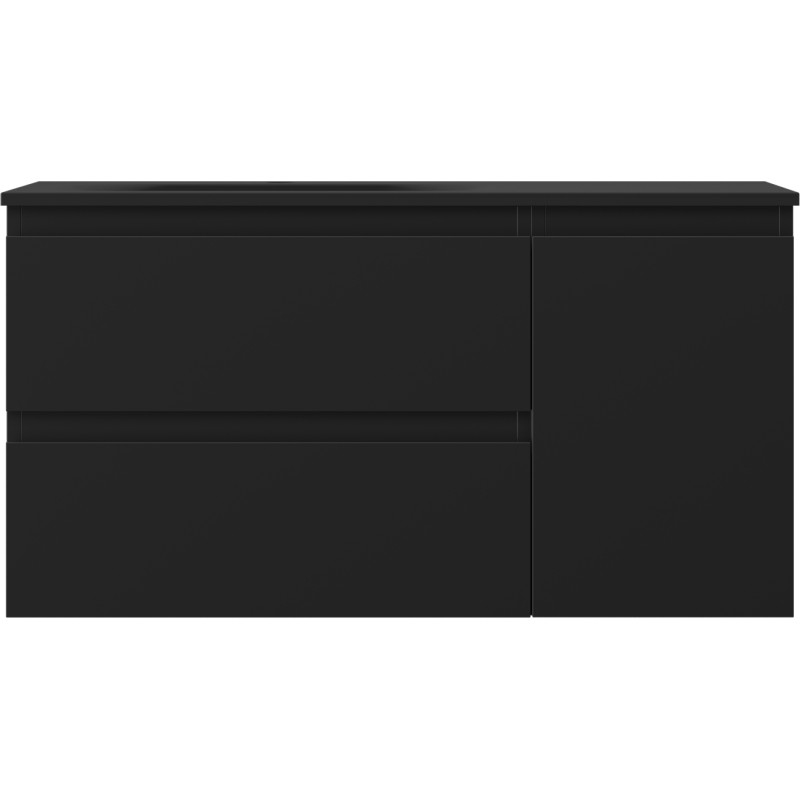 Mexen Orio Badezimmerschrank 90 cm mit Waschbecken Vela links, 2S, 1T, Schwarz matt - 91A13-09047-3-BBFFF71-W23L71