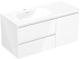 Mexen Orio Badezimmerschrank 100 cm mit Waschbecken Vela links, 2S, 1D, weiß glänzend - 91A13-10047-3-BBFFF00-W23L00