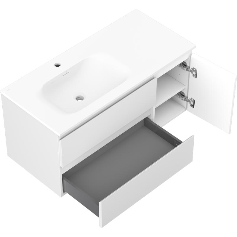 Mexen Orio bathroom cabinet 100 cm with Vela left sink, 2S, 1D, white matte - 91A13-10047-3-BBFFFF01-W23L01
