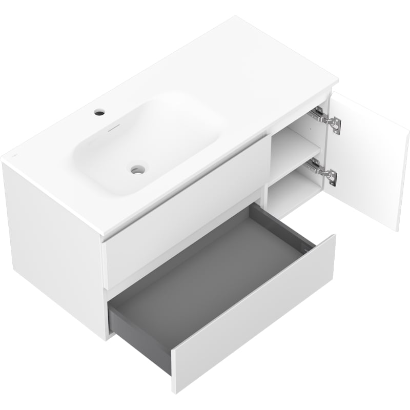 Mexen Orio szafka łazienkowa 100 cm z umywalką Vela lewą, 2S, 1D, biała mat - 91A13-10047-3-BBFFFF01-W23L01