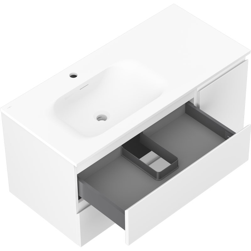 Mexen Orio bathroom cabinet 100 cm with Vela left sink, 2S, 1D, white matte - 91A13-10047-3-BBFFFF01-W23L01