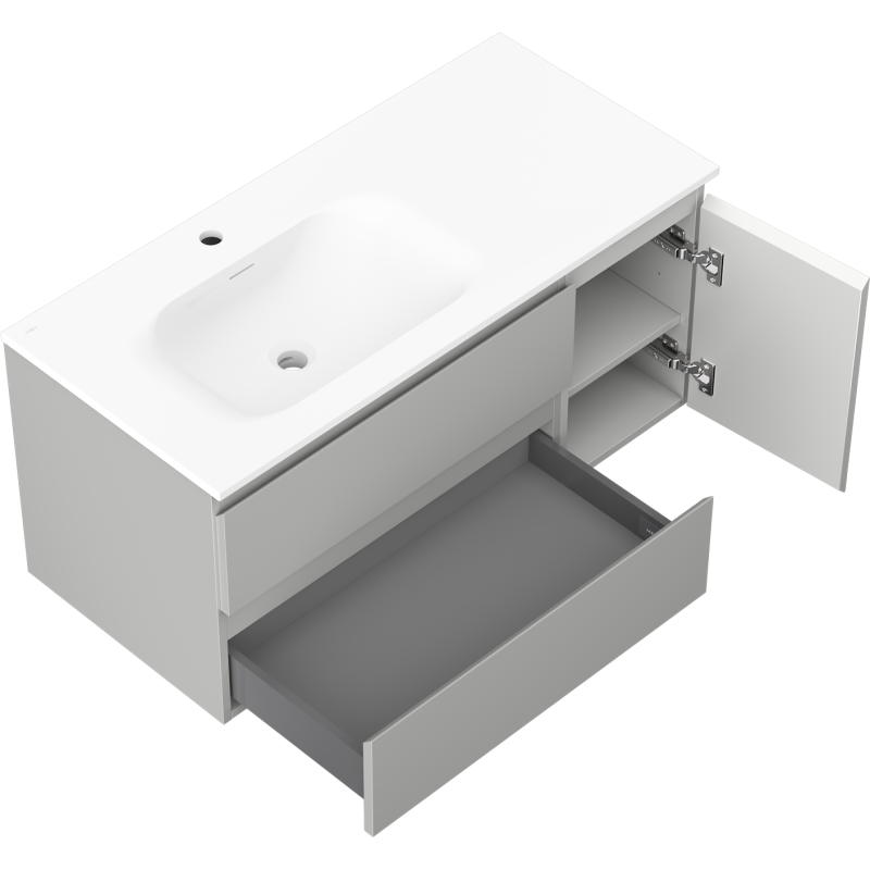 Mexen Orio armoire de salle de bain 100 cm avec lavabo Vela gauche, 2S, 1D, gris mat/blanc mat - 91A13-10047-3-BBFFF62-W23L01