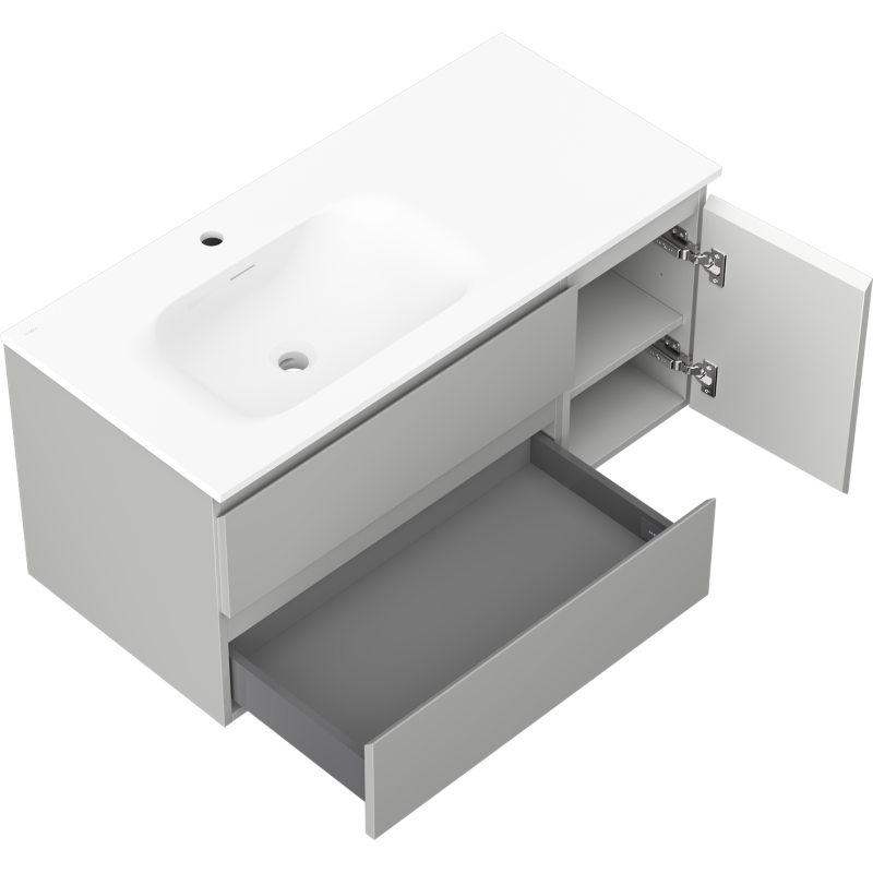 Mexen Orio mobile da bagno 100 cm con lavabo Vela sinistro, 2S, 1D, grigio opaco/bianco opaco - 91A13-10047-3-BBFFF62-W23L01