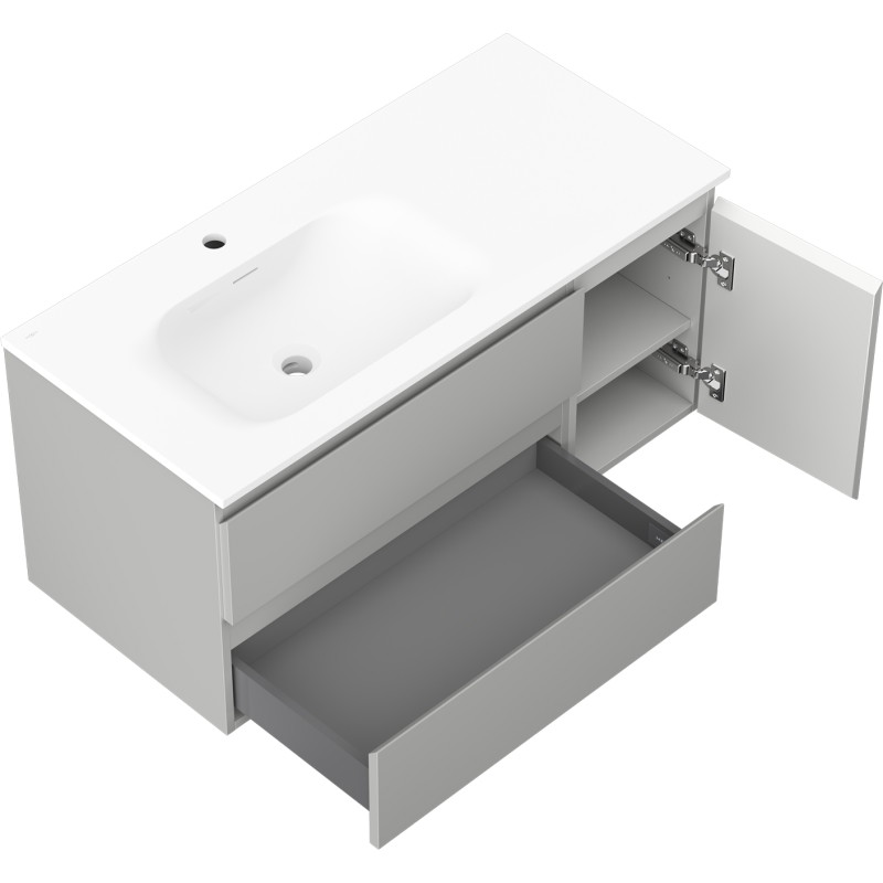 Mexen Orio szafka łazienkowa 100 cm z umywalką Vela lewą, 2S, 1D, szara mat/biała mat - 91A13-10047-3-BBFFF62-W23L01