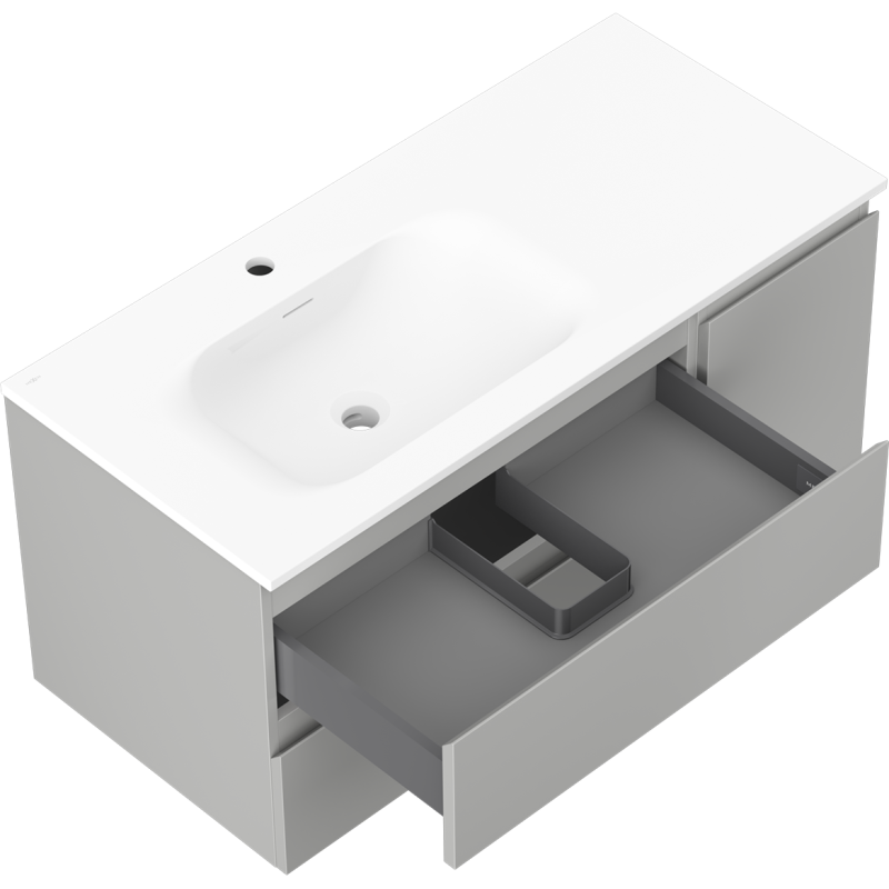 Mexen Orio kopalniška omarica 100 cm z umivalnikom Vela levo, 2S, 1D, siva mat/bela mat - 91A13-10047-3-BBFFF62-W23L01