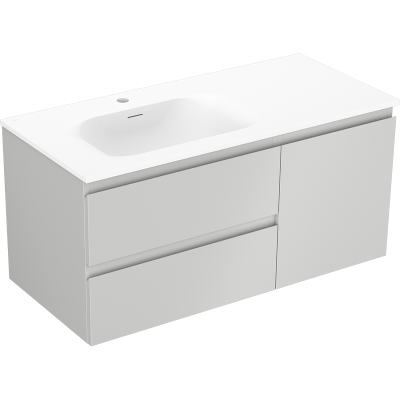 Mexen Orio bathroom cabinet 100 cm with Vela left washbasin, 2S, 1D, gray matt/white matt - 91A13-10047-3-BBFFF62-W23L01