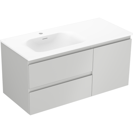 Mexen Orio 100 cm bathroom cabinet with left Vela sink, 2S, 1D, gray matte/white matte - 91A13-10047-3-BBFFF62-W23L01