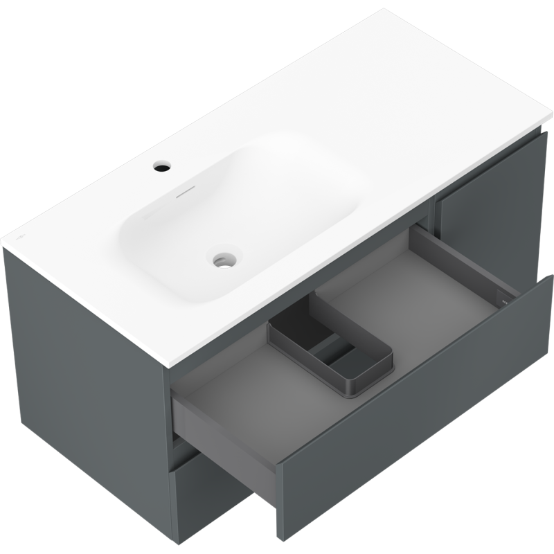 Mexen Orio bathroom cabinet 100 cm with Vela left sink, 2S, 1D, matte graphite/white matte - 91A13-10047-3-BBFFF66-W23L01