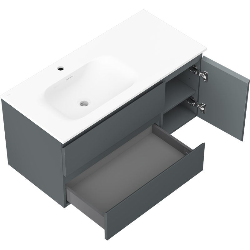 Mexen Orio armoire de salle de bain 100 cm avec lavabo Vela gauche, 2S, 1D, graphite mat/blanc mat