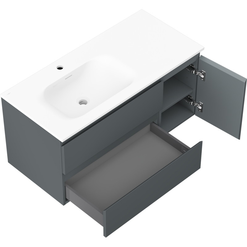 Mexen Orio szafka łazienkowa 100 cm z umywalką Vela lewą, 2S, 1D, grafit mat/biała mat - 91A13-10047-3-BBFFF66-W23L01