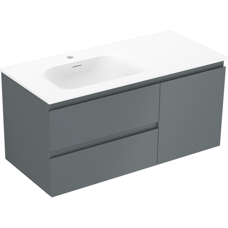 Mexen Orio bathroom cabinet 100 cm with Vela left sink, 2S, 1D, matte graphite/white matte - 91A13-10047-3-BBFFF66-W23L01