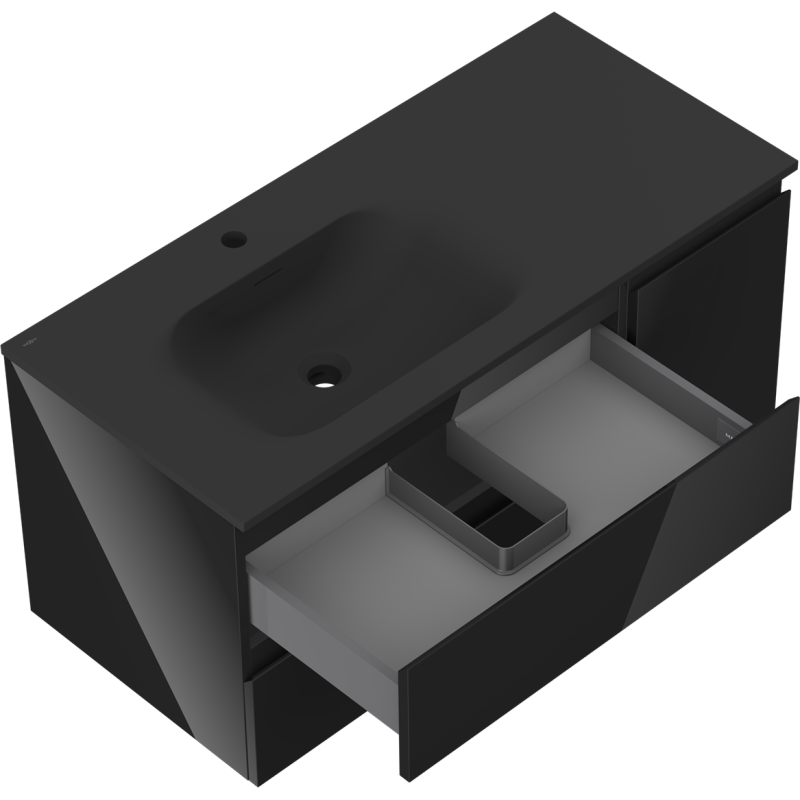 Mexen Orio mobile bagno 100 cm con lavabo Vela sinistro, 2S, 1D, nero lucido/nero opaco - 91A13-10047-3-BBFFF70-W23L71