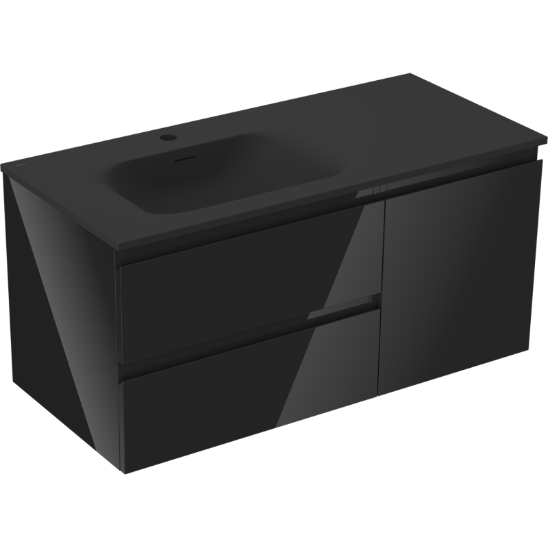 Mexen Orio bathroom cabinet 100 cm with Vela left sink, 2S, 1D, black gloss/black matte - 91A13-10047-3-BBFFF70-W23L71