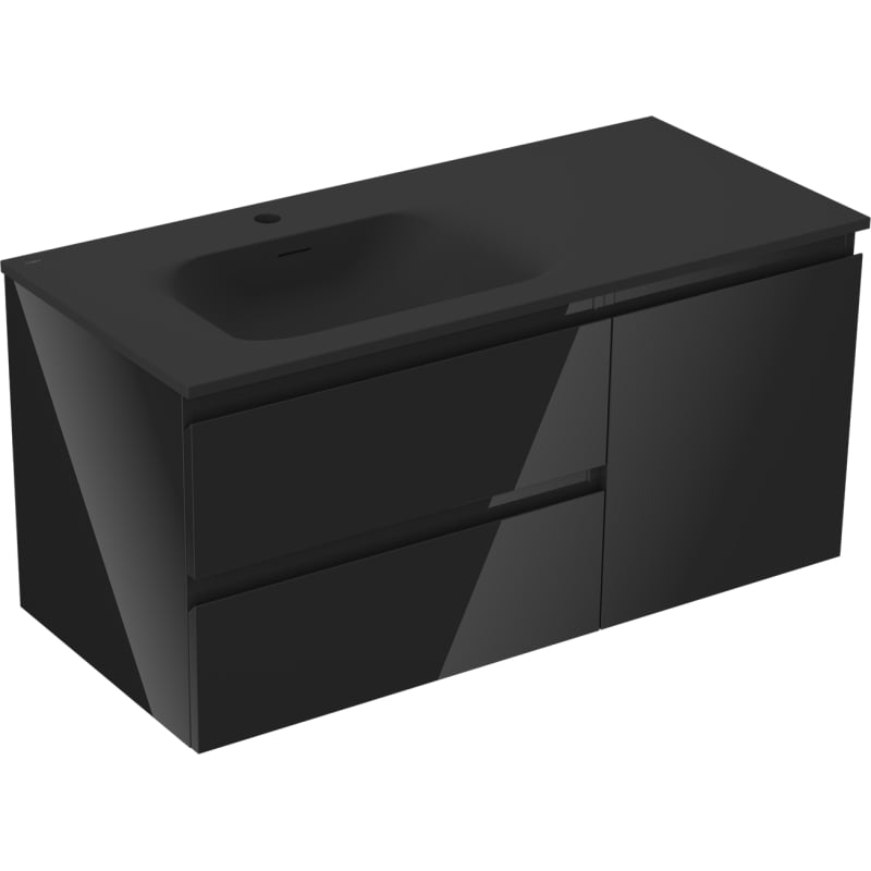 Mexen Orio szafka łazienkowa 100 cm z umywalką Vela lewą, 2S, 1D, czarna połysk/czarna mat - 91A13-10047-3-BBFFF70-W23L71