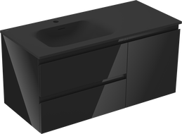 Mexen Orio mueble de baño de 100 cm con lavabo Vela izquierdo, 2S, 1D, negro brillo/negro mate - 91A13-10047-3-BBFFF70-W23L71