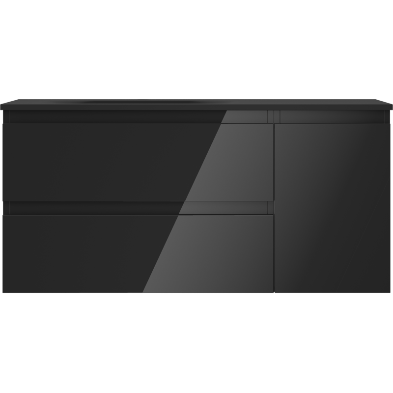 Mexen Orio 100 cm bathroom cabinet with Vela left sink, 2S, 1D, black gloss/black matte - 91A13-10047-3-BBFFF70-W23L71