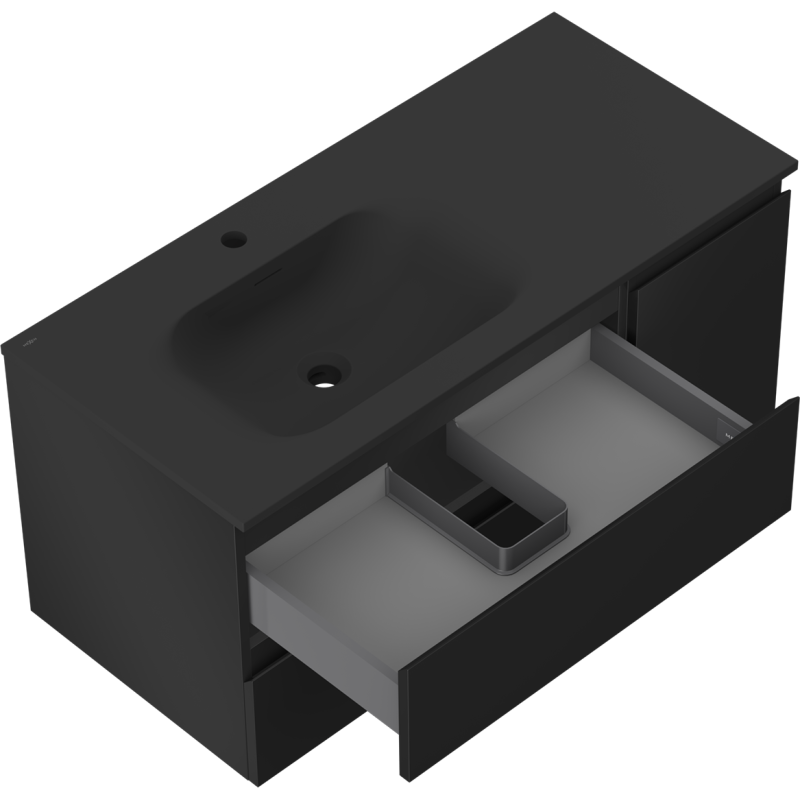 Mexen Orio armario de baño de 100 cm con lavabo Vela izquierdo, 2C, 1P, negro mate - 91A13-10047-3-BBFFF71-W23L71