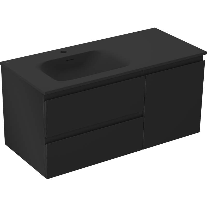 Mexen Orio mueble de baño 100 cm con lavabo Vela izquierdo, 2S, 1D, negro mate - 91A13-10047-3-BBFFF71-W23L71