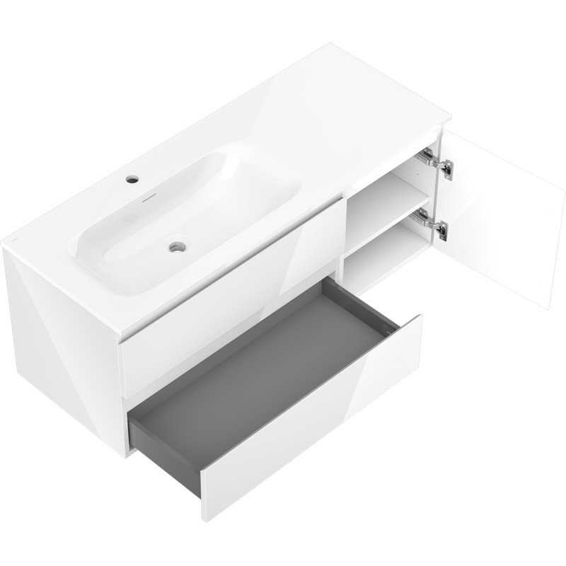 Mexen Orio armoire de salle de bain 120 cm avec lavabo Vela gauche, 2S, 1D, blanc brillant - 91A13-12047-3-BBFFF00-W23L00