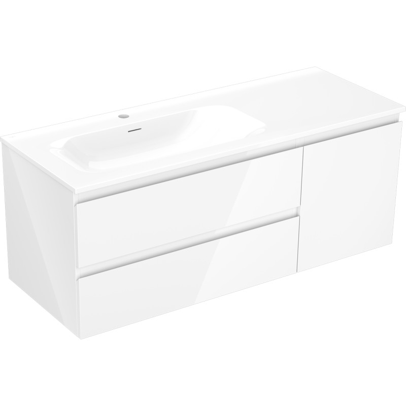 Mexen Orio armoire de salle de bain 120 cm avec lavabo Vela gauche, 2S, 1D, blanc brillant - 91A13-12047-3-BBFFF00-W23L00