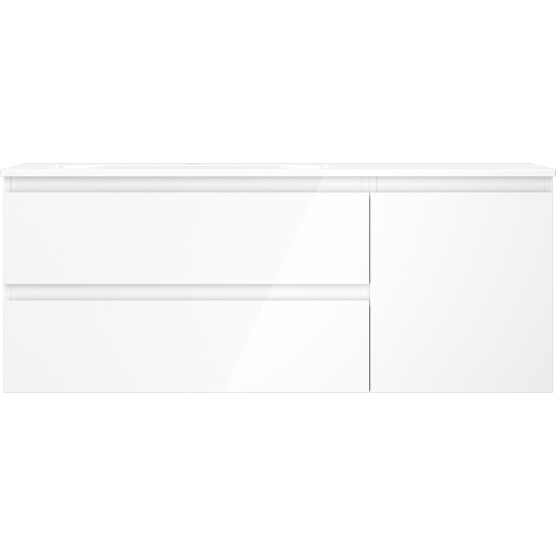 Mexen Orio Badezimmerschrank 120 cm mit Waschbecken Vela links, 2S, 1T, weiß glänzend - 91A13-12047-3-BBFFF00-W23L00