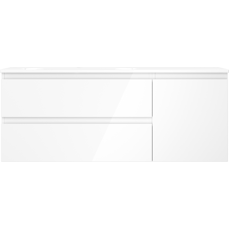 Mexen Orio gabinete de baño 120 cm con lavabo Vela izquierdo, 2S, 1D, blanco brillo - 91A13-12047-3-BBFFF00-W23L00