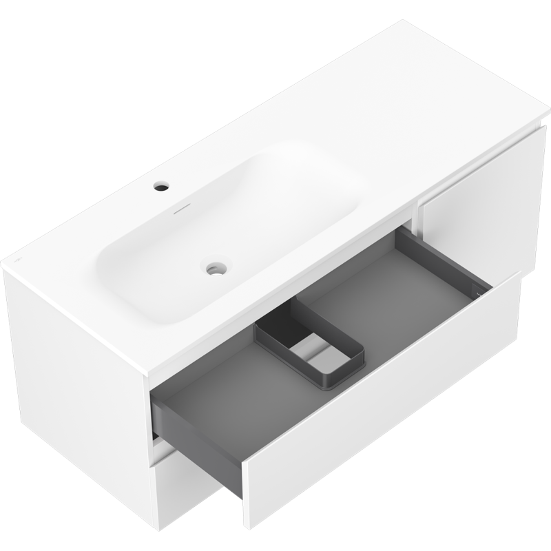 Mexen Orio 120 cm Bathroom Cabinet with Left Vela Sink, 2 Drawers, 1 Door, Matte White - 91A13-12047-3-BBFFFF01-W23L01