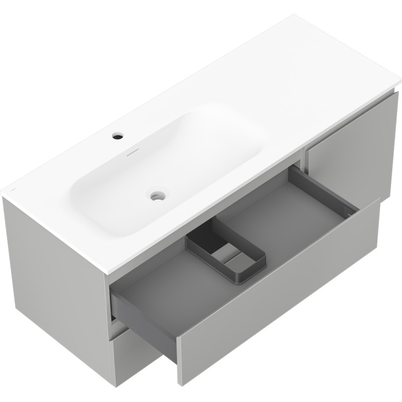 Mexen Orio armario de baño de 120 cm con lavabo Vela izquierdo, 2S, 1D, gris mate/blanco mate - 91A13-12047-3-BBFFF62-W23L01