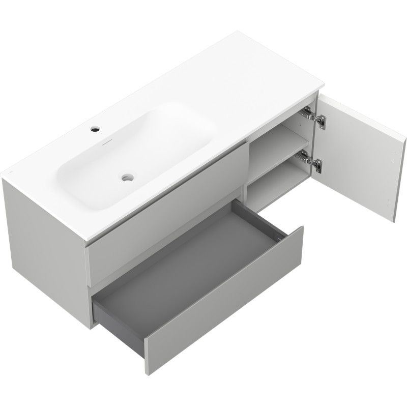Mexen Orio armoire de salle de bain 120 cm avec lavabo Vela à gauche, 2S, 1D, gris mat/blanc mat - 91A13-12047-3-BBFFF62-W23L01