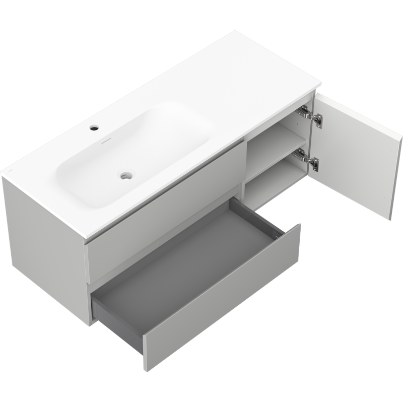 Mexen Orio mobile bagno 120 cm con lavabo Vela sinistro, 2C, 1A, grigio opaco/bianco opaco - 91A13-12047-3-BBFFF62-W23L01