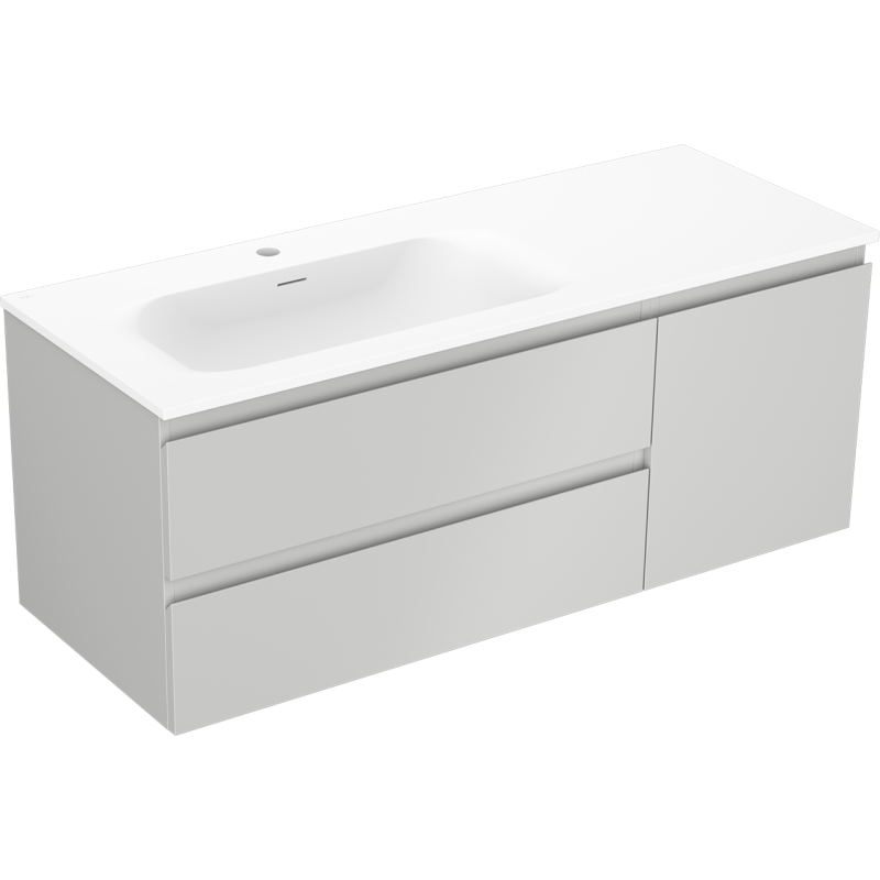 Mexen Orio Badezimmerschrank 120 cm mit linken Waschbecken Vela, 2S, 1D, grau matt/weiß matt - 91A13-12047-3-BBFFF62-W23L01