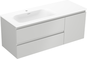 Mexen Orio Badezimmerschrank 120 cm mit linken Waschbecken Vela, 2S, 1D, grau matt/weiß matt - 91A13-12047-3-BBFFF62-W23L01