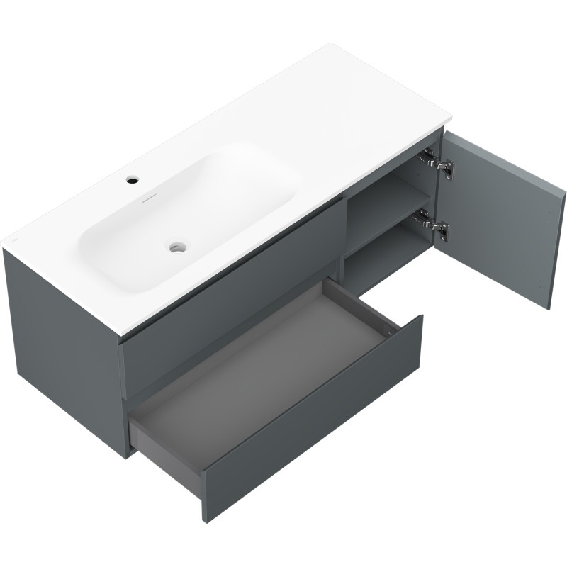 Mexen Orio badkamerkast 120 cm met wastafel Vela links, 2S, 1D, grafiet mat/wit mat - 91A13-12047-3-BBFFF66-W23L01