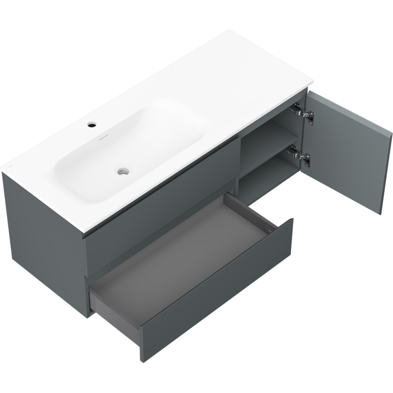 Mexen Orio bathroom cabinet 120 cm with Vela washbasin left, 2S, 1D, graphite matte/white matte - 91A13-12047-3-BBFFF66-W23L01