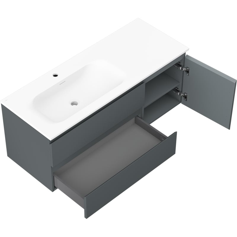 Mexen Orio szafka łazienkowa 120 cm z umywalką Vela lewą, 2S, 1D, grafit mat/biała mat - 91A13-12047-3-BBFFF66-W23L01