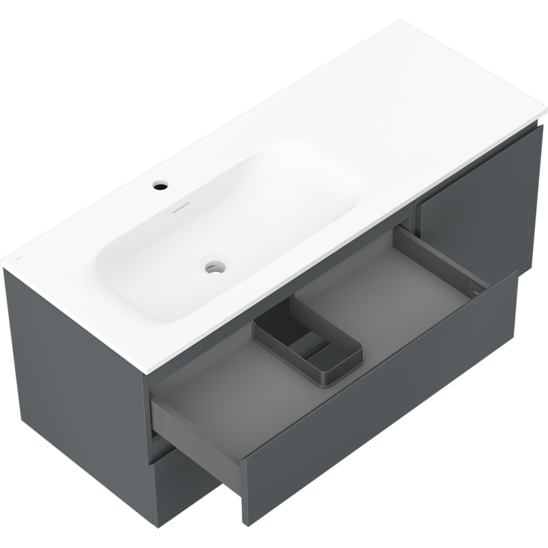 Mexen Orio bathroom cabinet 120 cm with Vela washbasin left, 2S, 1D, graphite matte/white matte - 91A13-12047-3-BBFFF66-W23L01