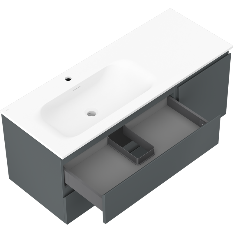 Mexen Orio mueble de baño 120 cm con lavabo Vela izquierdo, 2S, 1D, grafito mate/blanco mate - 91A13-12047-3-BBFFF66-W23L01