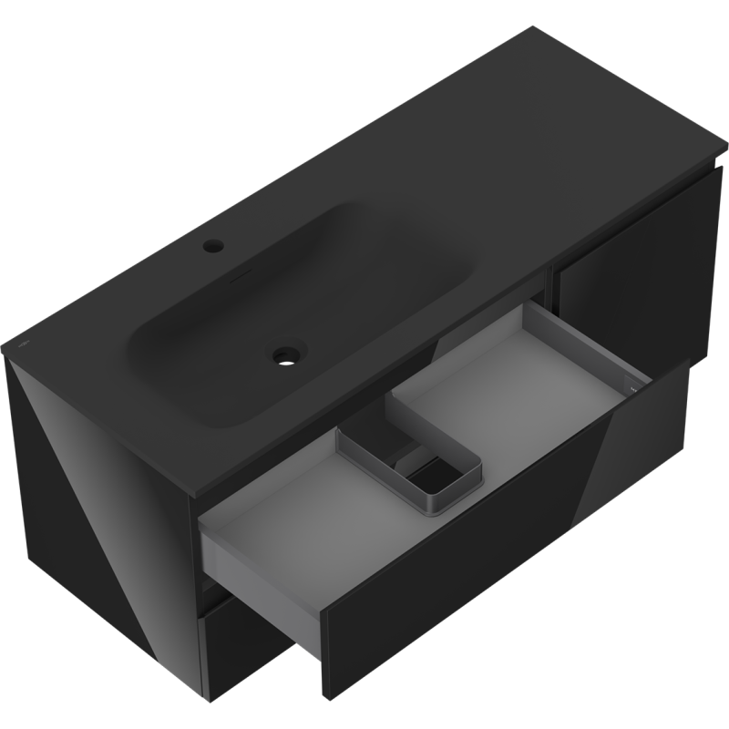 Mexen Orio armario de baño de 120 cm con lavabo Vela izquierdo, 2S, 1D, negro brillo/negro mate - 91A13-12047-3-BBFFF70-W23L71
