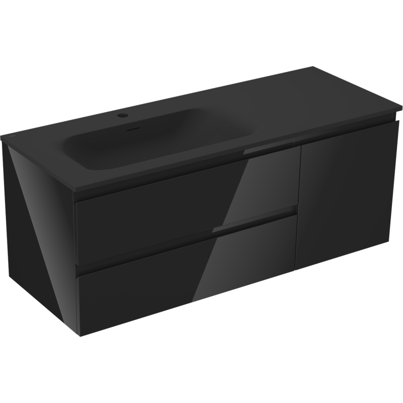 Mexen Orio armario de baño de 120 cm con lavabo Vela izquierdo, 2S, 1D, negro brillo/negro mate - 91A13-12047-3-BBFFF70-W23L71